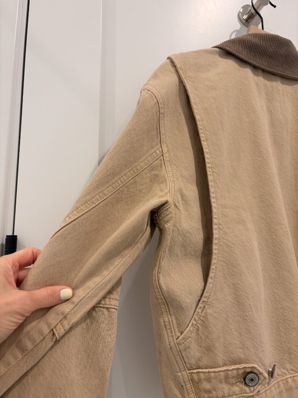 Abercrombie & Fitch Tan Cropped Zip Up Workwear Jacket w Corduro Collar - NWT - Picture 6 of 7